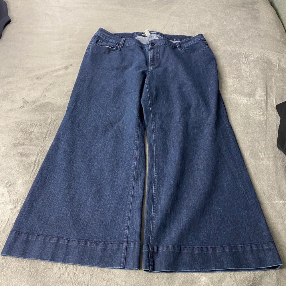 White House Black Market Wide Leg Jeans Womens 18 Dark Blue Indigo High Rise